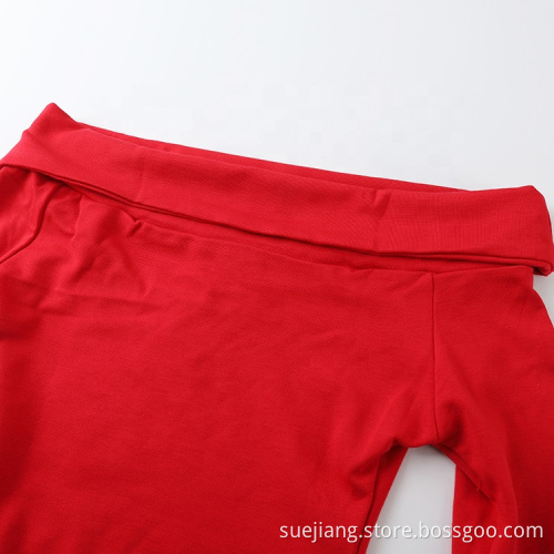 OEM knit ponte women off shoulder slim t-shirts